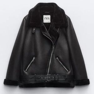 Zara Faux Fur Double Faced Biker Jacket